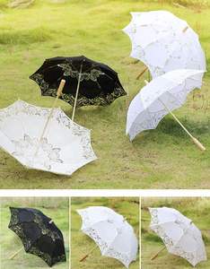 Western-Style Bride Wedding Photography <b>Umbrella</b> With Hollow Lace Design Modern Wood Handle 190T Nylon Fabric - Product Image 3