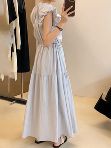 Robe élégante et tendance pour femmes de grande taille, avec manches bouffantes, nouveau style coréen pour l'été, robe trapèze taille haute - Product Image 4