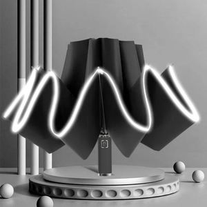 ของขวัญทางธุรกิจ ร่มพับอัตโนมัติ ด้ามจับมีไฟ LED สะท้อนแสง ดีไซน์ทันสมัย โครงโลหะ ผ้าพอนจี สำหรับผู้ใหญ่ - Product Image 1