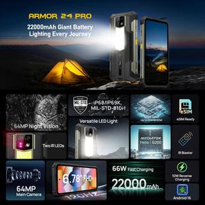 <span class=keywords><strong>Ulefone</strong></span> <span class=keywords><strong>Armor</strong></span> 24 <span class=keywords><strong>Pro</strong></span> ใหม่เอี่ยม โทรศัพท์มือถือสุดแกร่งมาตรฐาน IP68/IP69K หน่วยความจำ 12GB+256GB หน้าจอ 6.78 นิ้ว ระบบปฏิบัติการ Android 16 แบตเตอรี่ 22000mAh Octa Core 4G NFC OTG สมาร์ทโฟน - Product Image 2