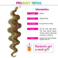 BELEZA 613 #   100g 24 inci Rambut Sintetis Model Keriting Body Wave Bundel Ombre Cokelat Pirang Gaya Rambut Alami Ekstensi Kepang