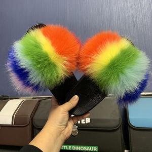 Real Fox Fur <b>for</b> Spring Summer Autumn Fluffy Furry Anti-Slip House <b>Shoes</b> Indoor Outdoor Flat Plush Fur Slides <b>for</b> <b>Women</b> - Product Image 5
