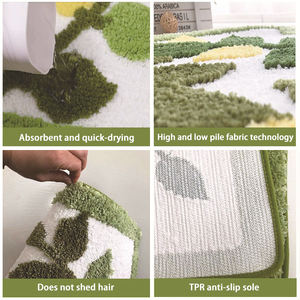 Alfombra multicapa de felpa de poliéster con patrón de plantas Alfombra de pie absorbente de agua para baño antideslizante gruesa - Product Image 2
