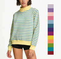 Sudadera de Moda al por Mayor de Alta Calidad, Oversize, de Algodón French Terry, con Logotipo Bordado Personalizado, Cuello Alto a Rayas para Mujer