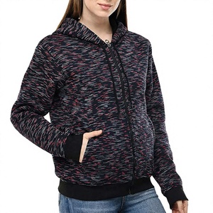 Sudaderas con capucha y cremallera para mujer, 100% algodón, tejido de punto, bordado, color liso, cremallera completa, manga regular, ropa deportiva - Product Image 3