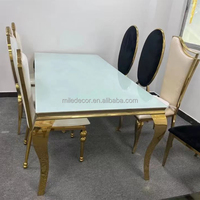 Fabrikpreis Moderner Konvertierbarer 8-Sitzer Esstisch für Hochzeiten, Hotels, Villen und Events mit Goldenen Edelstahlbeinen und Weißer Tischplatte