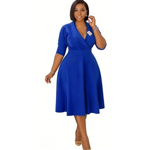 เดรสผู้หญิงทรงเข้ารูปแบบพันรอบตัว ความยาวปานกลาง - ประดับเข็มกลัดคริสตัล ชุดเดรสออกงานสไตล์แอฟริกันสำหรับผู้หญิง แฟชั่น - Product Image 5