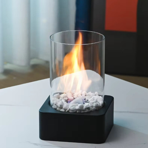 Brasero <span class=keywords><strong>de</strong></span> metal negro creativo Firepit <span class=keywords><strong>Chimenea</strong></span> <span class=keywords><strong>de</strong></span> mesa cuadrada con piedras decorativas Parte superior <span class=keywords><strong>de</strong></span> vidrio hecha <span class=keywords><strong>de</strong></span> acero inoxidable duradero - Product Image 1