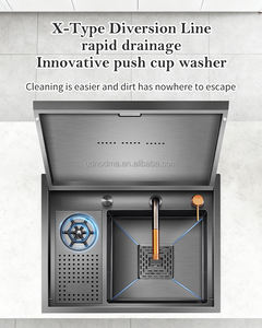 Nodma Gold/Black Handmade 304 Stainless Steel Luxury Nano Single Bowl Three Hole Undermount Modern <strong>Kitchen</strong> <strong>Sink</strong> With Cup Washer - Product Image 3