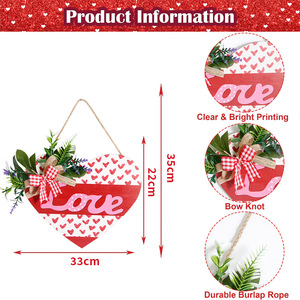Adornos Decoración del Día de San Valentín Colgantes de ventana roja con lazo Decoración de pared Jardín al aire libre Placa de madera Decoraciones para el hogar - Product Image 2