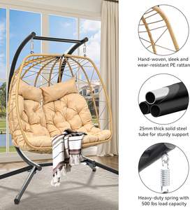 Silla Colgante Doble Danlong con Estructura Metálica, Cojín Impermeable, Diseño Moderno, Construcción Resistente, Asiento para 2 Personas, para Exteriores - Product Image 5