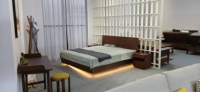 Lit mural contemporain en bois massif avec design de pieds invisibles, cadre de lit plateforme durable pour meubles de chambre