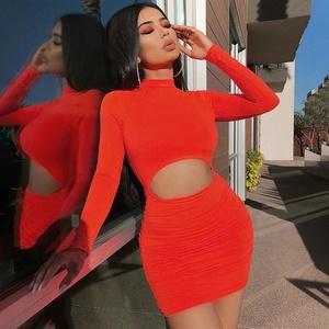 Estilo de Europa <span class=keywords><strong>O</strong></span> manga larga cuello volante detalles corte bodycon club vestido de fiesta - Product Image 3