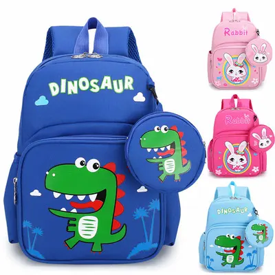 2021 Kids School Backpack New Cute Design Rabbit Dinosaur Print Kids School Bags Children Coin Purse Bag mochilas para ninos