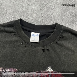 T-shirt unisexe vintage américain rétro en coton 100% 250g, imprimé Jésus noir, streetwear, effet délavé à l'acide - Product Image 3