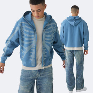 Felpa con Cappuccio da Uomo Stile Streetwear, Ampia con Zip e Motivo Scheletro in Strass, in Cotone, Personalizzabile, Moda Primavera Autunno - Product Image 1