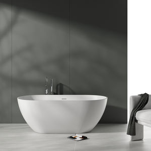 Baignoires autoportantes en pierre artificielle de conception moderne égouttoir bain de trempage à bas prix blanc brillant/noir durable fournisseur chinois - Product Image 4