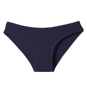 Culottes de bikini côtelées en coton bleu marine pour femmes, couleur unie, taille mi-haute, confortables pour le quotidien, sous-vêtements de sport OEM ODM - Product Image 1