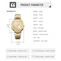 Montre de couple SKMEI 9398 à quartz, bracelet en acier inoxydable, étanche, pour amoureux, analogique, sportive, pour le bonheur des partenaires