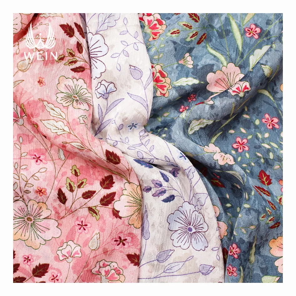 WI-J13 Popular Tear-Resistant Small fresh color flowers printing jacquard crinkle fabric for garments