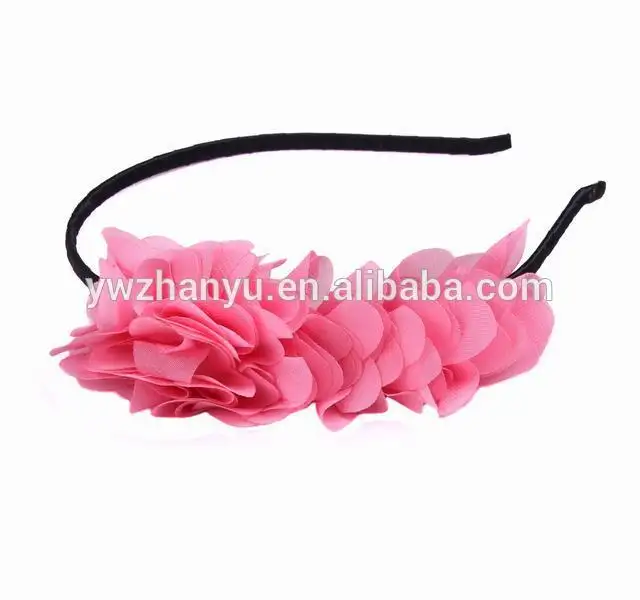 fashion pink chiffon flowers plastic hairband for girls