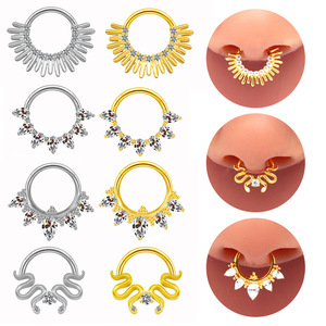 Anneau de nez de style européen en titane, anneau fermé avec zircon en forme de goutte d'eau, motif floral, pour piercing, bijou cadeau - Product Image 1