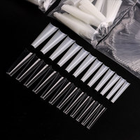 Misscheering - 500 Uñas Postizas de Ataúd XXL, Estilo Stiletto Curvado, Transparentes, Francesas, ABS, Media Cobertura, Puntas de Uñas de Salón, Forma de Arco