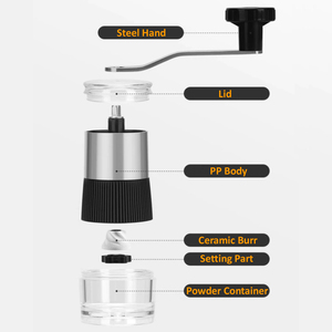 Moulin à café manuel portable en acier inoxydable personnalisé, petit broyeur à café avec réglage de la finesse de mouture externe en céramique - Product Image 3