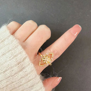Bague œil porte-bonheur rotative unique en cuivre plaqué or, sertie de zircone cubique taille baguette, anti-ternissement, bijou anti-stress pour femme - Product Image 2