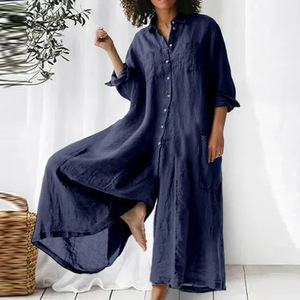 Summer <strong>Women</strong> Casual Cotton Linen Wide Legs Pants <strong>Jumpsuit</strong> <strong>Oversize</strong> Button Down <strong>Jumpsuit</strong>