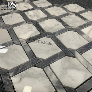 Carrara trắng hình dạng Kim Cương Đá khảm với màu xám bằng tia nước đẹp trai Gạch <span class=keywords><strong>Mosaic</strong></span> cho trang trí nội thất trong nhà tường và sàn - Product Image 2
