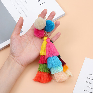 <span class=keywords><strong>Porte</strong></span>-clés vintage en peluche bohème pour femmes, coloré, <span class=keywords><strong>Original</strong></span>, fait à la main, sac à main, breloque pompon, - Product Image 5