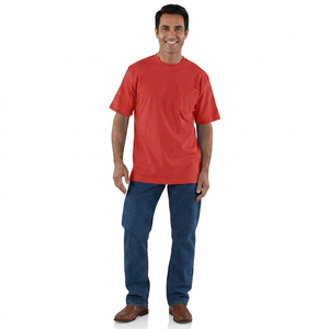 T-shirt décontracté pour homme, manches courtes, coupe ample, poids lourd, 100% coton, design uni avec poche, tissu tricoté - Product Image 1