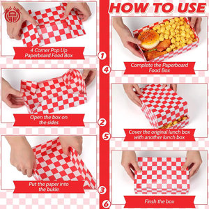 Cajas de Papel a Cuadros Rojos Impresas Personalizadas al por Mayor, Bandejas Desechables para Comida para Llevar, para Hamburguesas y Papas Fritas - Product Image 3