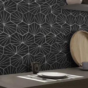 Sunwings ubin mosaik kaca daur ulang | Stok di AS | Marmer segi enam Dekorasi seni hitam terlihat mosaik ubin dinding dan lantai