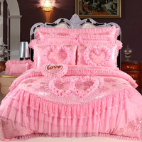 Parure de lit de luxe rouge pour mariage, 10 pièces, broderie en dentelle princesse, couvre-lit de mariée rouge rose avec oreiller cœur et oreiller cylindrique