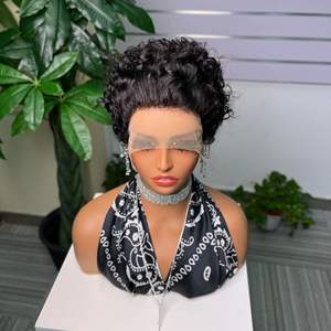 Vente chaude <span class=keywords><strong>prix</strong></span> d'usine 13*1 perruque bouclée Pixie perruque vierge brésilienne préplumée perruque de cheveux humains - Product Image 2