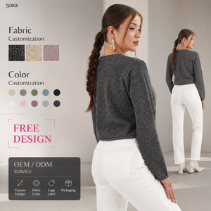 Suéter Cárdigan Gris Minimalista de Punto Texturizado para Mujer, Manga Larga, Cuello Redondo, Hombros Caídos, Puños Acanalados, Corte Holgado, Venta al por Mayor - Product Image 1