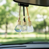Diffuseur de parfum pour voiture, flacon d'huile aromatique rond carré transparent 8ml avec bouchon en bois, vide, à suspendre