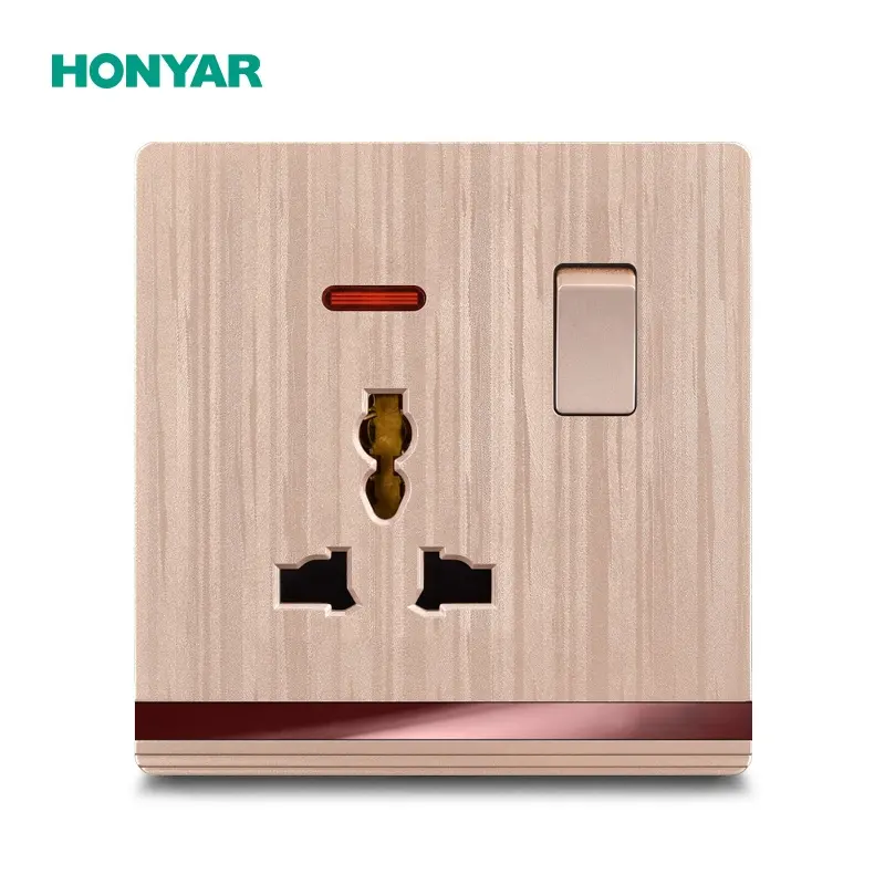 Honyar listrik emas Brushed PC Panel Multi soket dengan saklar 13A dinding saklar soket Bangladesh