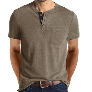 Ventes de liquidation tendance en gros été hommes vêtements couleur unie boutons col en V décontracté grande taille t-shirts - Product Image 3