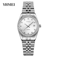 YHMEI8259 Jam Tangan Kuarsa Harian New Wave Dial Klasik Tahan Air Fungsi Lampu Malam Tali Baja Tahan Karat Jam Tangan Wanita