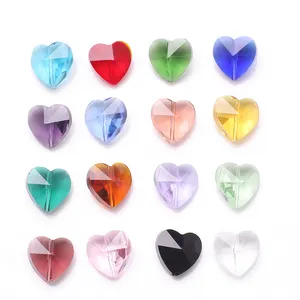 Zhubi Assorted Colors 14mm Heart Shape Crystal Pendant Glass Beads For DIY Making Elegant Handmade Bracelet Jewelry Supplies