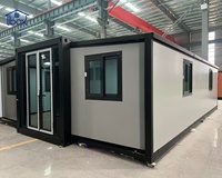 Maison conteneur gris clair de 30 pieds, préfabriquée temporaire et extensible, pour espaces familiaux, appartement pour seniors, bureau sur site, vacances à la plage