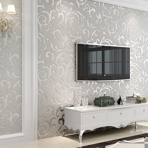 Flocking Waterproof PVC Wallpaper Floral Pattern Living Room Study TV <strong>Background</strong> Wall Self Adhesive Rolls Wallpaper Rolls - Product Image 1