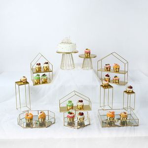 <span class=keywords><strong>3</strong></span> livelli di torta nuziale e Cupcakes Stand per feste di compleanno con Display oro in metallo desertico da tavolo Set - Product Image 2