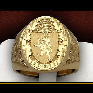 Anello da Uomo Vintage con Corona, Leone e Scudo, Placcato in Oro su Rame - Product Image 6