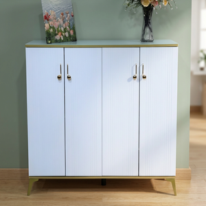 Mueble de Almacenamiento Moderno Independiente de Madera Blanca con Detalles Dorados para Sala de Estar - Product Image 2