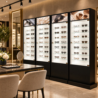 Meubles de magasin d'optique, étagères de présentation, design en MDF et verre trempé pour opticiens, vente de lunettes