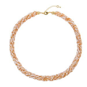 สร้อยคอคริสตัลแก้วสีแอปริคอทขนาด 18 นิ้ว พร้อมลูกปัดเหลี่ยมบิดเกลียว 4 แถว ขนาด 3 มม. - Product Image 4